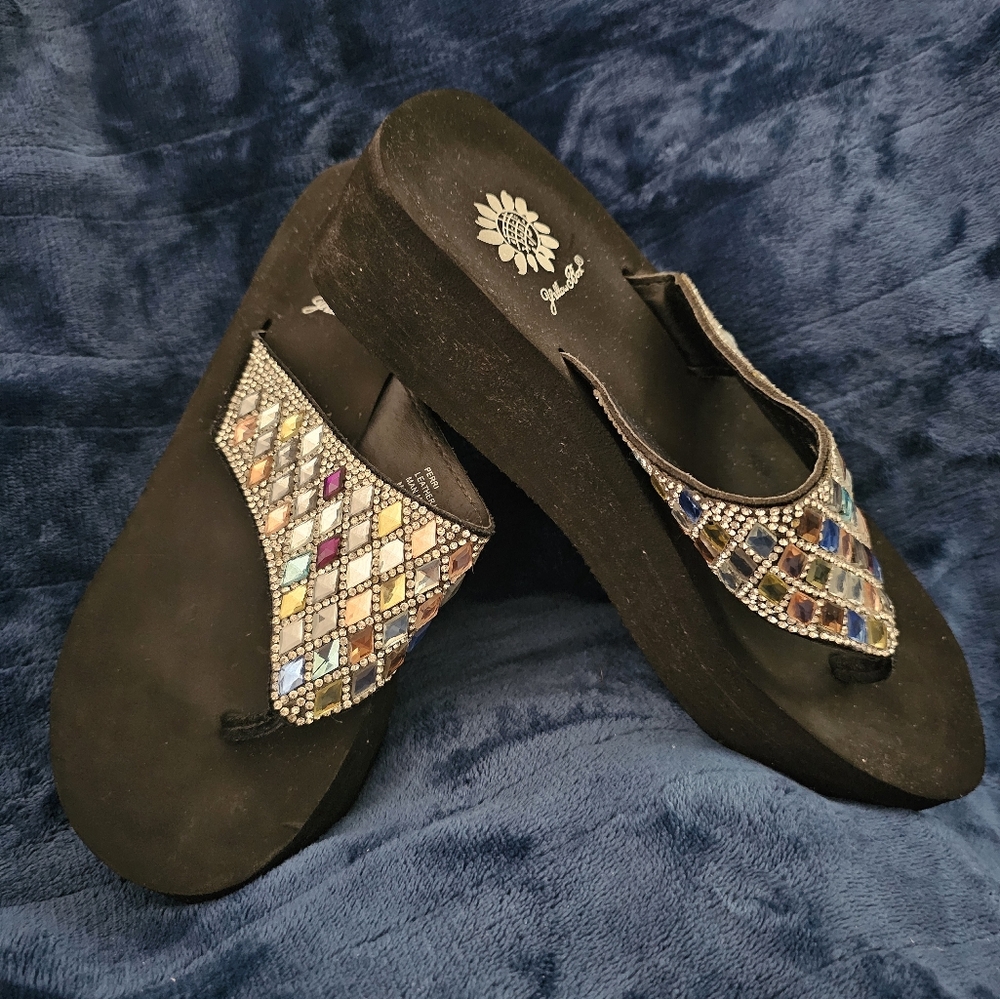 Women's Black and Multicolor Rhinestone Sandals